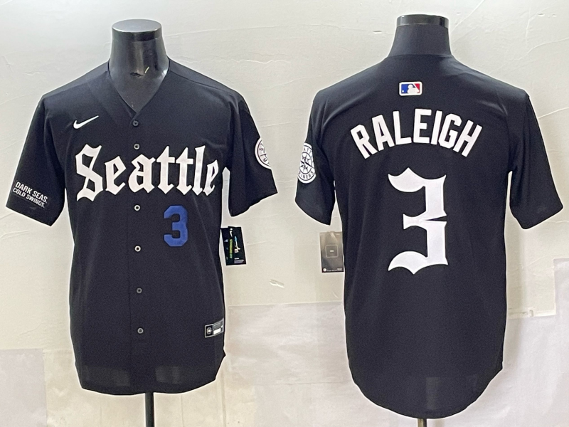 Men Seattle Mariners #3 Raleigh black MLB 2025 Nike jersey 004->seattle mariners->MLB Jersey